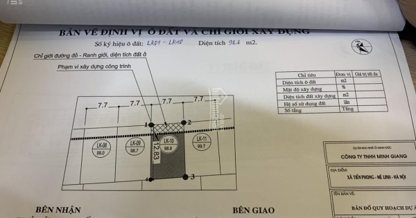 Chính chủ bán mặt đường 48m khu đô thị Minh Giang Đầm Và Mê Linh, DT 99m2. Giá 25 tr/m2