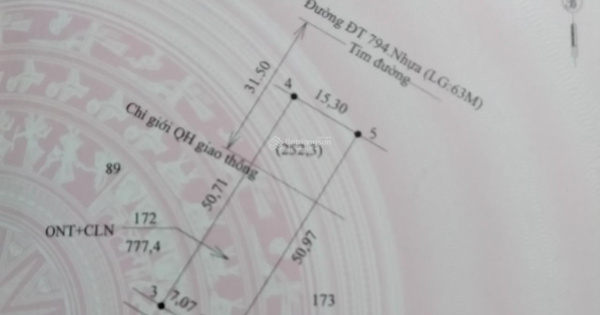 Mặt tiền ĐT 794, giá 110tr/mét ngang