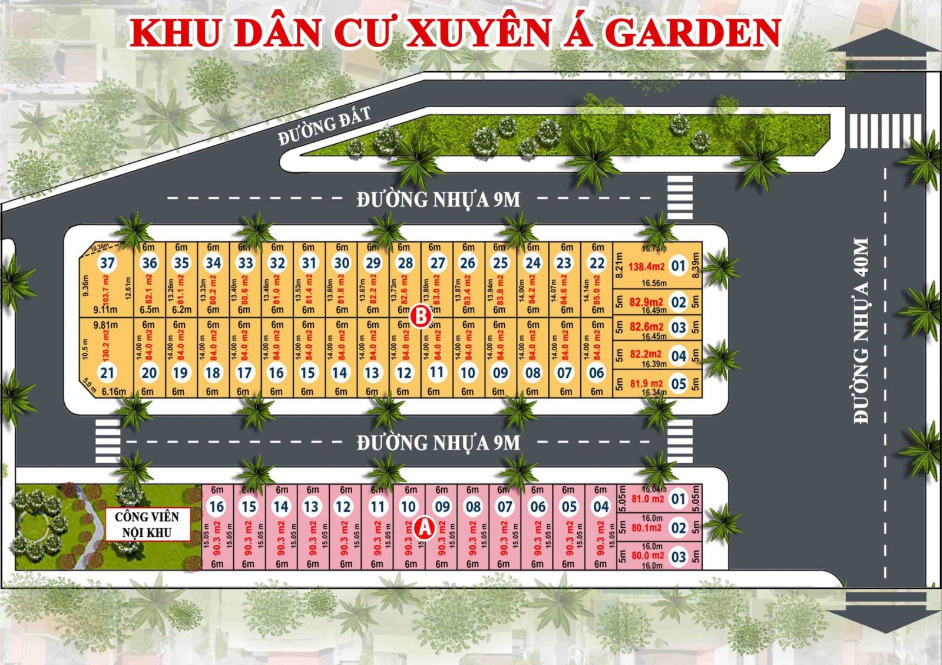 Sơ đồ quy hoạch dự án Khu dân cư Xuyên Á Garden