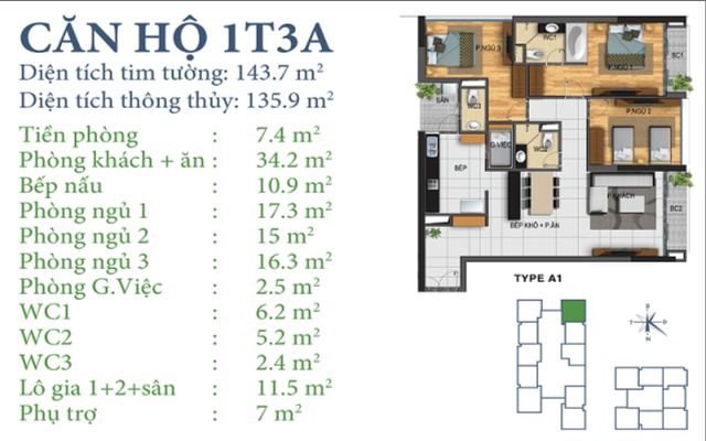 Thiết kế căn hộ 1T3A Chung cư Horizon Tower