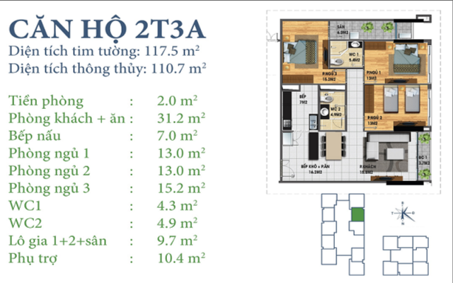 Thiết kế căn hộ 2T3A Chung cư Horizon Tower